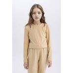 DeFacto Slim Fit Dar Kesim Bisiklet Yaka Fitilli Kaşkorse Uzun Kollu Tişört Kız Çocuk, 7-8 Yaş, Z7794A625SM, Bej-BG203, Kız Çocuklar