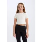 DeFacto Slim Fit Dar Kesim Bisiklet Yaka Kısa Kollu Tişört Kız Çocuk D9789A825SM - Ekru-ER99 - 11 - 12 Yaş