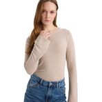 DeFacto Slim Fit Dar Kesim Bisiklet Yaka Uzun Kollu Tişört Tunik, S, G5330AX25WN, Bej-BG360, Kadın