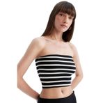 DeFacto Slim Fit Dar Kesim Çizgili Straplez Fitilli Kaşkorse Bluz, XL, D4549AX24SM, Siyah-BK81, Kadın