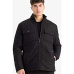 DeFacto Slim Fit Dar Kesim Dik Yaka Astarlı Fermuarlı Cepli Kışlık Şişme Penye Mont E7888AX25AU - Siyah-BK27 - Dropsuz