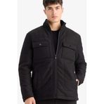 DeFacto Slim Fit Dar Kesim Dik Yaka Astarlı Fermuarlı Cepli Kışlık Şişme Penye Mont, M, Slim Fit Dik Yaka Şişme Penye Mont, Siyah-BK27, Erkek