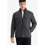 DeFacto Slim Fit Dar Kesim Dik Yaka Astarlı Fermuarlı Cepli Kışlık Şişme Penye Mont, S, E7888AX25AU, Antrasit-AR167, Erkek