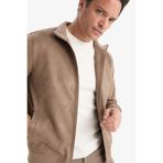DeFacto Slim Fit Dar Kesim Dik Yaka Astarlı Fermuarlı Cepli Süet Mevsimlik Baharlık Mont D1524AX25AU