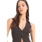 DeFacto Slim Fit Dar Kesim Düğmeli Triko Yelek, M, Slim Fit Dar Kesim Düğmeli Triko Yelek, Kahve-BN477, Kadın