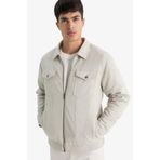 DeFacto Slim Fit Dar Kesim Gömlek Yaka Fermuarlı İç Cepli Süet Mevsimlik Baharlık Ceket Mont A3254AX25AU