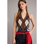 DeFacto Slim Fit Dar Kesim Halter Yaka Baklava Desenli Yelek, L, Halter Yaka Baklava Desenli Yelek, Kahve-BN214, Kadın