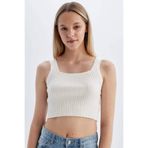 DeFacto Slim Fit Dar Kesim Kare Yaka Triko Atlet, S, U6412AZ24AU, Ekru-ER103