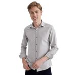 DeFacto Slim Fit Dar Kesim Pamuklu Basic Düz Uzun Kollu Gömlek, S, A4644AX23AU, Gri-GR91, Erkek