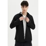 DeFacto Slim Fit Dar Kesim Pamuklu Basic Düz Uzun Kollu Gömlek, S, A4644AX24AU, Siyah, Erkek