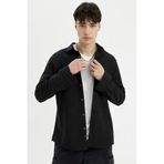 DeFacto Slim Fit Dar Kesim Pamuklu Basic Düz Uzun Kollu Gömlek, XXL, A4644AX24AU, Siyah, Erkek