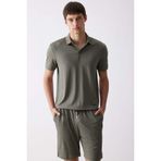 DeFacto Slim Fit Dar Kesim Polo Yaka Dokulu Kısa Kollu Krinkıl Tişört, S, TYC4W6Q2LN174727605532311, Haki-KH401, Erkek