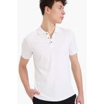 DeFacto Slim Fit Dar Kesim Polo Yaka Kısa Kollu Dokulu Basic Düz Tişört, XXL, T5259AZ25SM, Beyaz, Erkek