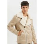 DeFacto Slim Fit Dar Kesim Suni Kürk Astarlı Fermuarlı Cepli Süet Deri Kışlık Ceket Mont C5636AX24WN