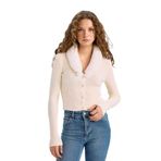 DeFacto Slim Fit Dar Kesim Suni Kürklü V Yaka Düğmeli Triko Hırka Ekru L