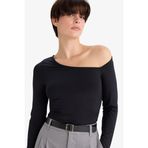 DeFacto Slim Fit Dar Kesim Tek Omuzlu Uzun Kollu Body, 2XL, G5965AX25WN, Siyah-BK81, Kadın