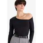 DeFacto Slim Fit Dar Kesim Tek Omuzlu Uzun Kollu Body, L, G5965AX25WN, Siyah-BK81, Kadın
