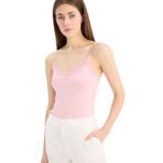 DeFacto Slim Fit Dar Kesim V Yaka Dantelli Çıtçıtlı Body, 2XL, E8483AX25SP, Pembe-PN637, Kadın