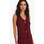 DeFacto Slim Fit Dar Kesim V Yaka Önden Bağlamalı Bürümcük Kolsuz Bluz F7992AX25AU - Bordo-BR237 - XL