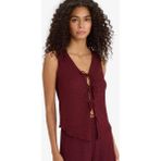 DeFacto Slim Fit Dar Kesim V Yaka Önden Bağlamalı Bürümcük Kolsuz Bluz F7992AX25AU - Bordo-BR237 - XS