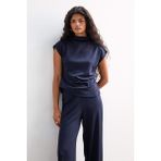 DeFacto Slim Fit Dar Kesim Yarım Balıkçı Yaka Pike Kolsuz Bluz F7760AX25AU - Lacivert-NV135