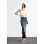 DeFacto Slim Fit Dar Kesim Yırtmaçlı Midi Etek, 38, F8335AX25SMAR129, Açık Antrasit, Kadın