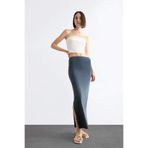 DeFacto Slim Fit Dar Kesim Yırtmaçlı Midi Etek, 40, F8335AX25SMAR129, Açık Antrasit, Kadın