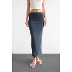 DeFacto Slim Fit Dar Kesim Yırtmaçlı Midi Etek F8335AX25SM - Antrasit-AR129 - 36