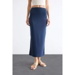 DeFacto Slim Fit Dar Kesim Yırtmaçlı Midi Etek F8335AX25SM - Indigo-IN179 - 36
