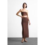 DeFacto Slim Fit Dar Kesim Yırtmaçlı Midi Etek F8335AX25SM - Kahve-BN306 - 38