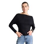 DeFacto Slim Fit Kayık Yaka Uzun Kollu Tişört Siyah, L, H6216AX26SP, Siyah-BK81, Kadın
