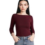 DeFacto Slim Fit Kayık Yaka Uzun Kollu Tişört, XXL, G9577AX26SP, Bordo, Kadın