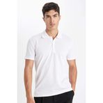 DeFacto Slim Fit Polo Yaka Kısa Kollu Pamuklu Modal Karışımlı Basic Düz Tişört, XXL, M6609AZ24SP, Beyaz, Erkek