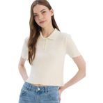 DeFacto Slim Fit Polo Yaka Triko Kazak, XS, N9752AZ24SP, Ekru-ER103, Kadın