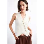 DeFacto Slim Fit V Yaka Keten Yelek, 40, Slim Fit V Yaka Keten Yelek, Beyaz-WT34, Kadın