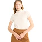 DeFacto Slim Fit Yarım Balıkçı Yaka Kısa Kollu Tişört, XS, G1734AX25WN, Bej-BG350, Kadın