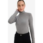 DeFacto Slim Fit Yarım Balıkçı Yaka Ribana Uzun Kollu Tişört G6608AX25WN - Gri-GR361