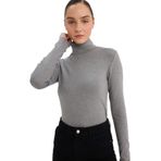 DeFacto Slim Fit Yarım Balıkçı Yaka Ribana Uzun Kollu Tişört, M, G6608AX25WN, Gri-GR361, Kadın