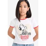 DeFacto Snoopy Crop Bisiklet Yaka Kaşkorse Kısa Kollu Tişört Kız Çocuk, 8-9 Yaş, D8821A825SP, Beyaz-WT34, Kız Çocuklar