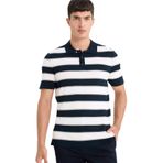 DeFacto Standart Fit Polo Yaka Çizgili Kısa Kollu Triko Tişört, L, E5439AX25SP, Lacivert-NV64, Erkek