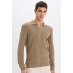 DeFacto Standart Fit Polo Yaka Triko Kazak, M, E6752AX24WN, Bej-BG684, Erkek