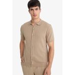 DeFacto Standart Fit Polo Yaka Triko Kısa Kollu Tişört, XS, E4603AX25SM, Bej-BG129, Erkek