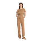 DeFacto Straight Fit Beli Lastikli Cepli Bürümcük Pantolon, S, E3408AX25SPBG138, Vizon, Kadın