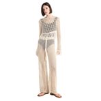 DeFacto Straight Fit Beli Lastikli Kroşe Plaj Pantolonu, M, F7460AX25HS, Ekru-ER105, Kadın