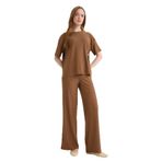 DeFacto Straight Fit Bürümcük Pantolon, S, E9890AX25AU, Kahve-BN132, Kadın