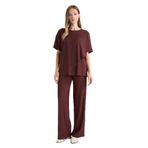 DeFacto Straight Fit Düz Paça Bürümcük Pantolon, M, C0200AX25AU, Kahve-BN91, Kadın