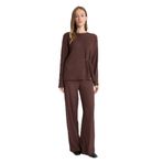DeFacto Straight Fit Düz Paça Bürümcük Pantolon, S, C0200AX25AU, Kahve-BN539, Kadın