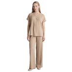 DeFacto Straight Fit Düz Paça Bürümcük Pantolon, S, H0423AX26SP, Bej-BG708, Kadın