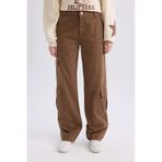 DeFacto Straight Fit Gabardin Kışlık Pantolon Kargo Cepli Normal Bel Düz Paça D3762AX24AUBN549 Kahve