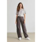 DeFacto Straight Fit Gabardin Pantolon Kargo Cepli Normal Bel Düz Paça, 34, D3762AX24AU, Gri-GR310, Kadın